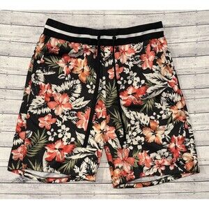 Forever 21 Mens Active Floral Shorts Sz M Hawaiian Print 8” Inseam Elastic Waist